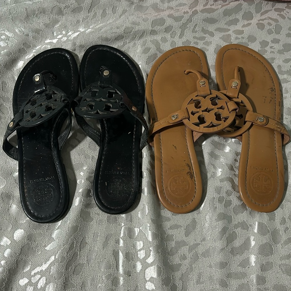 2 pairs bundle of Tory Burch Miller sandals. Size 9.5